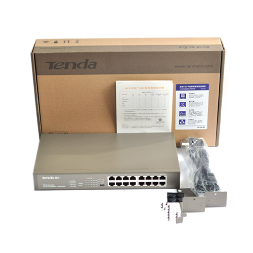 Tenda-TEG1016D-16-Port--Switch-with-packaging-view